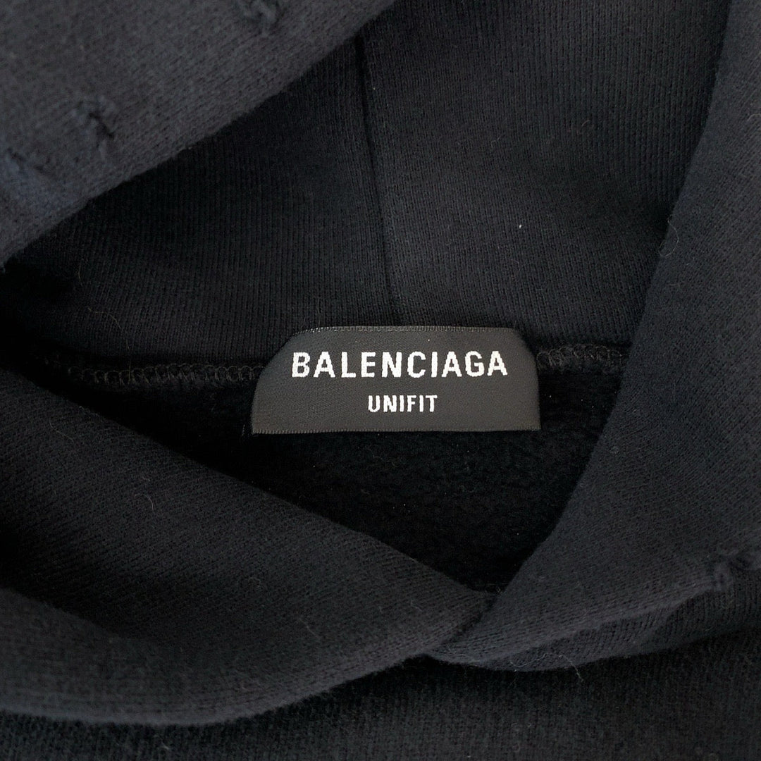 BALENCIAGA Hoodie MT74 661711 TKVD4 cotton black black white Hoodie Distressed 21AW FREE NO RIB HOODIE mens XXS Used Authentic