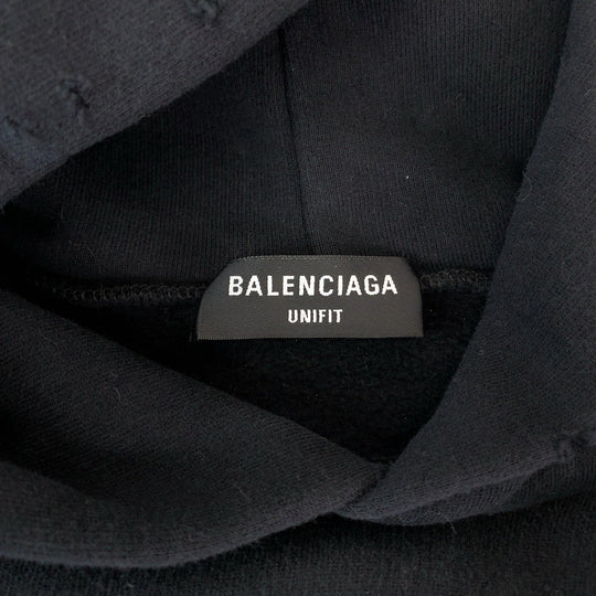 BALENCIAGA Hoodie MT74 661711 TKVD4 cotton black black white Hoodie Distressed 21AW FREE NO RIB HOODIE mens XXS Used Authentic