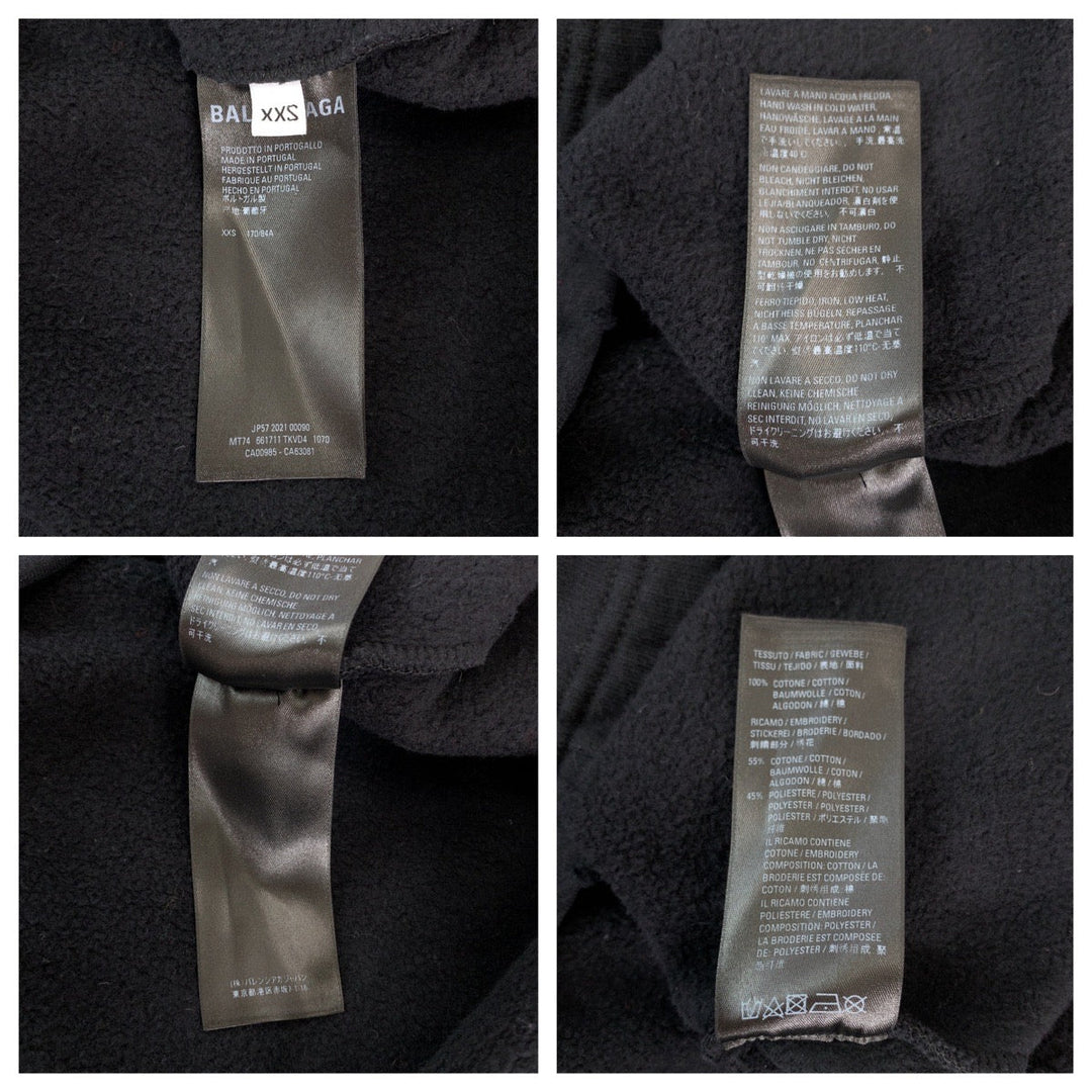 BALENCIAGA Hoodie MT74 661711 TKVD4 cotton black black white Hoodie Distressed 21AW FREE NO RIB HOODIE mens XXS Used Authentic
