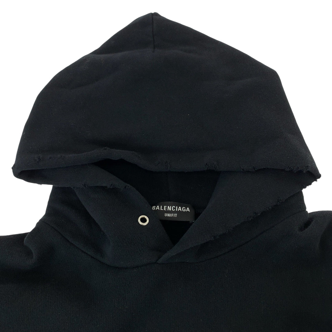 BALENCIAGA Hoodie MT74 661711 TKVD4 cotton black black white Hoodie Distressed 21AW FREE NO RIB HOODIE mens XXS Used Authentic