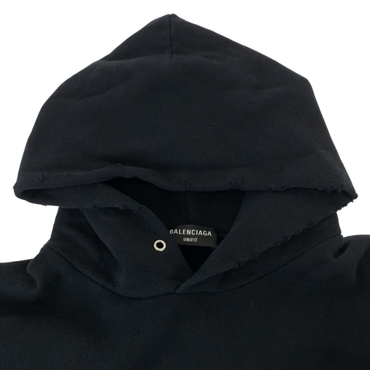 BALENCIAGA Hoodie MT74 661711 TKVD4 cotton black black white Hoodie Distressed 21AW FREE NO RIB HOODIE mens XXS Used Authentic