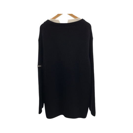 BALENCIAGA knit 678555 T3218 cotton black black white Layered knit sweater with docking design logo mens L Used Authentic