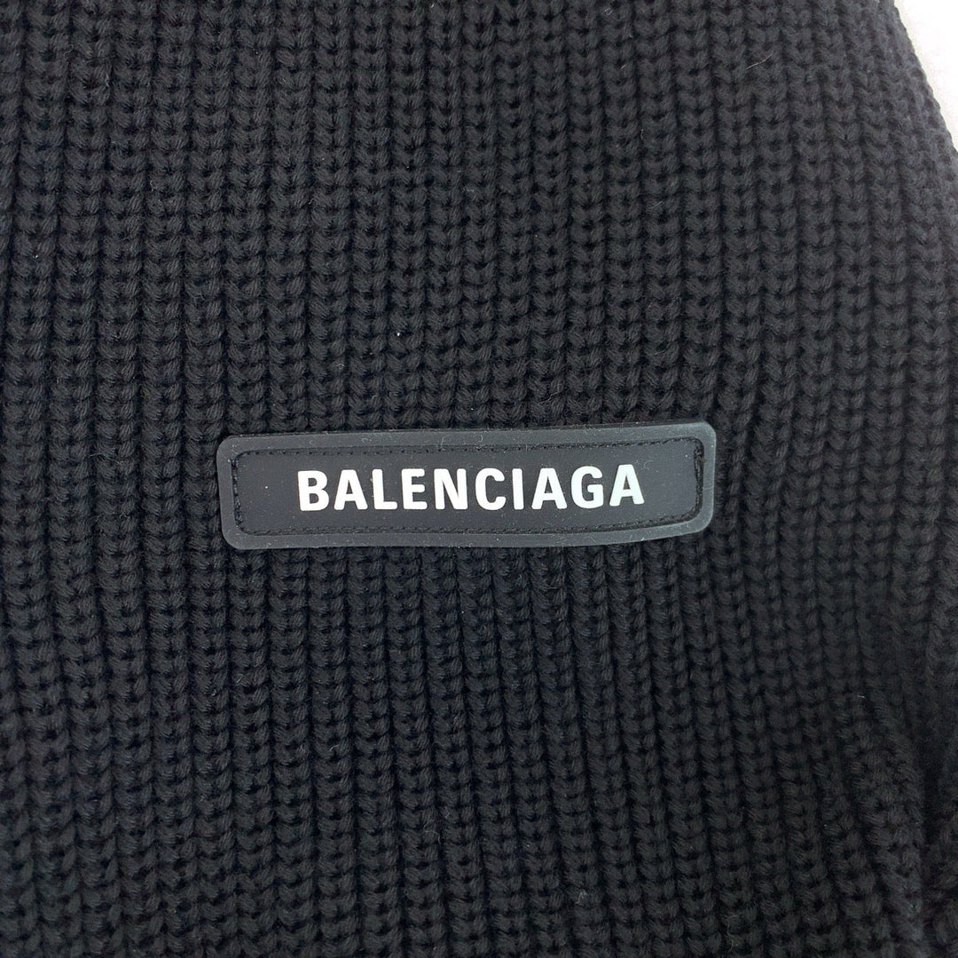 BALENCIAGA knit 678555 T3218 cotton black black white Layered knit sweater with docking design logo mens L Used Authentic