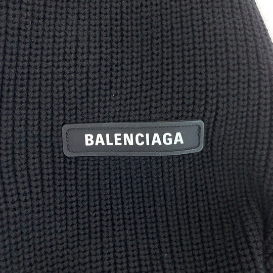 BALENCIAGA knit 678555 T3218 cotton black black white Layered knit sweater with docking design logo mens L Used Authentic