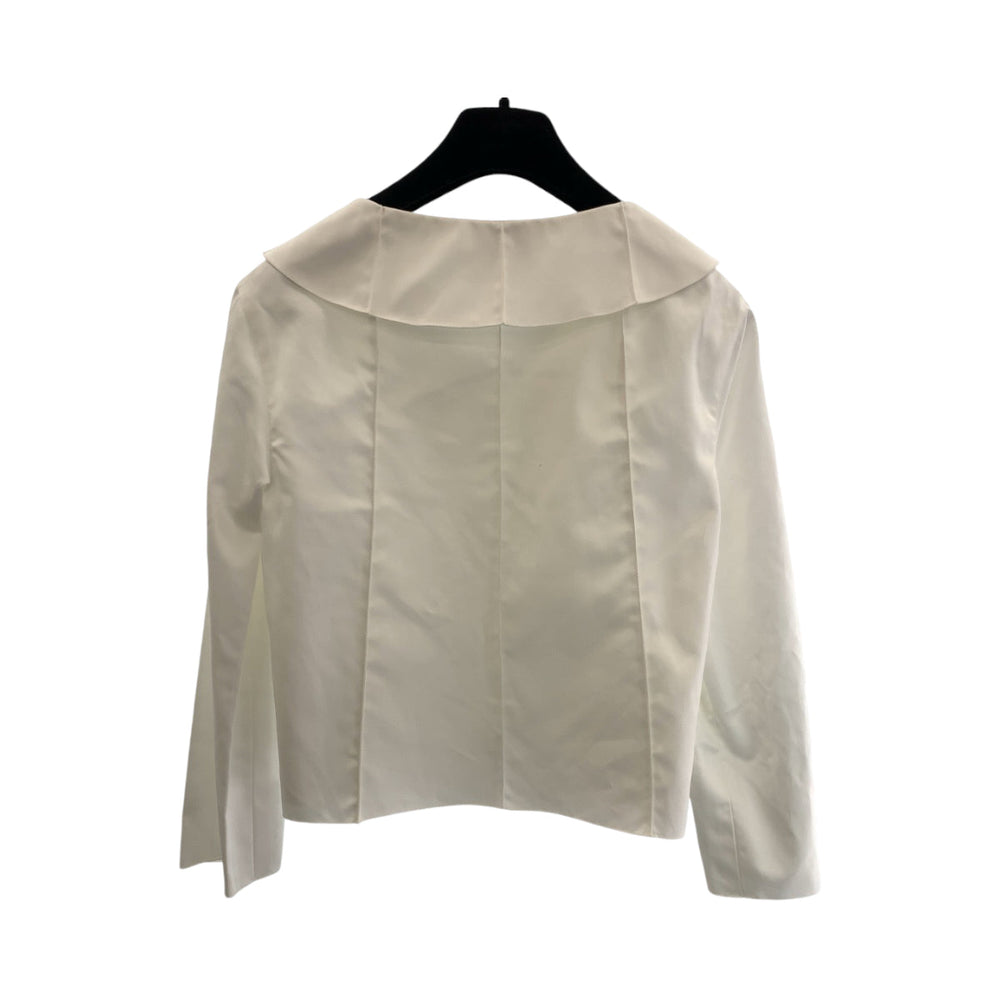 CHANEL Long sleeve shirt P13350V07529 cotton White SilverMetal Long sleeve shirt Shirt jacket Collarless jacket COCO Mark Women 34 Used Authentic