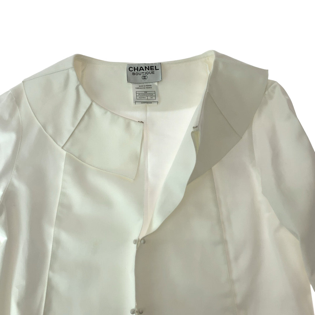 CHANEL Long sleeve shirt P13350V07529 cotton White SilverMetal Long sleeve shirt Shirt jacket Collarless jacket COCO Mark Women 34 Used Authentic