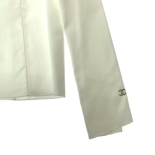 CHANEL Long sleeve shirt P13350V07529 cotton White SilverMetal Long sleeve shirt Shirt jacket Collarless jacket COCO Mark Women 34 Used Authentic