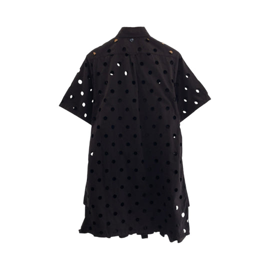 PRADA one piece cotton Black black One-piece with inner Eyelet Lace Poplin Women 36 Used Authentic