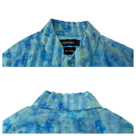BALENCIAGA Long sleeve shirt polyester blue Floral Women L Used Authentic