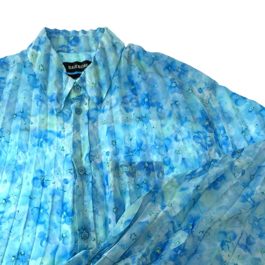 BALENCIAGA Long sleeve shirt polyester blue Floral Women L Used Authentic