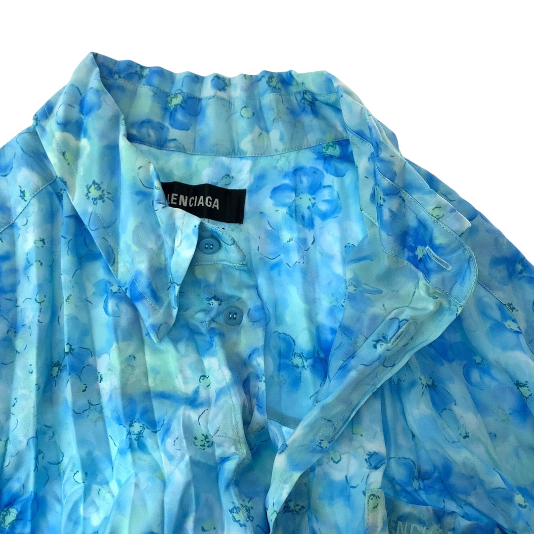 BALENCIAGA Long sleeve shirt polyester blue Floral Women L Used Authentic