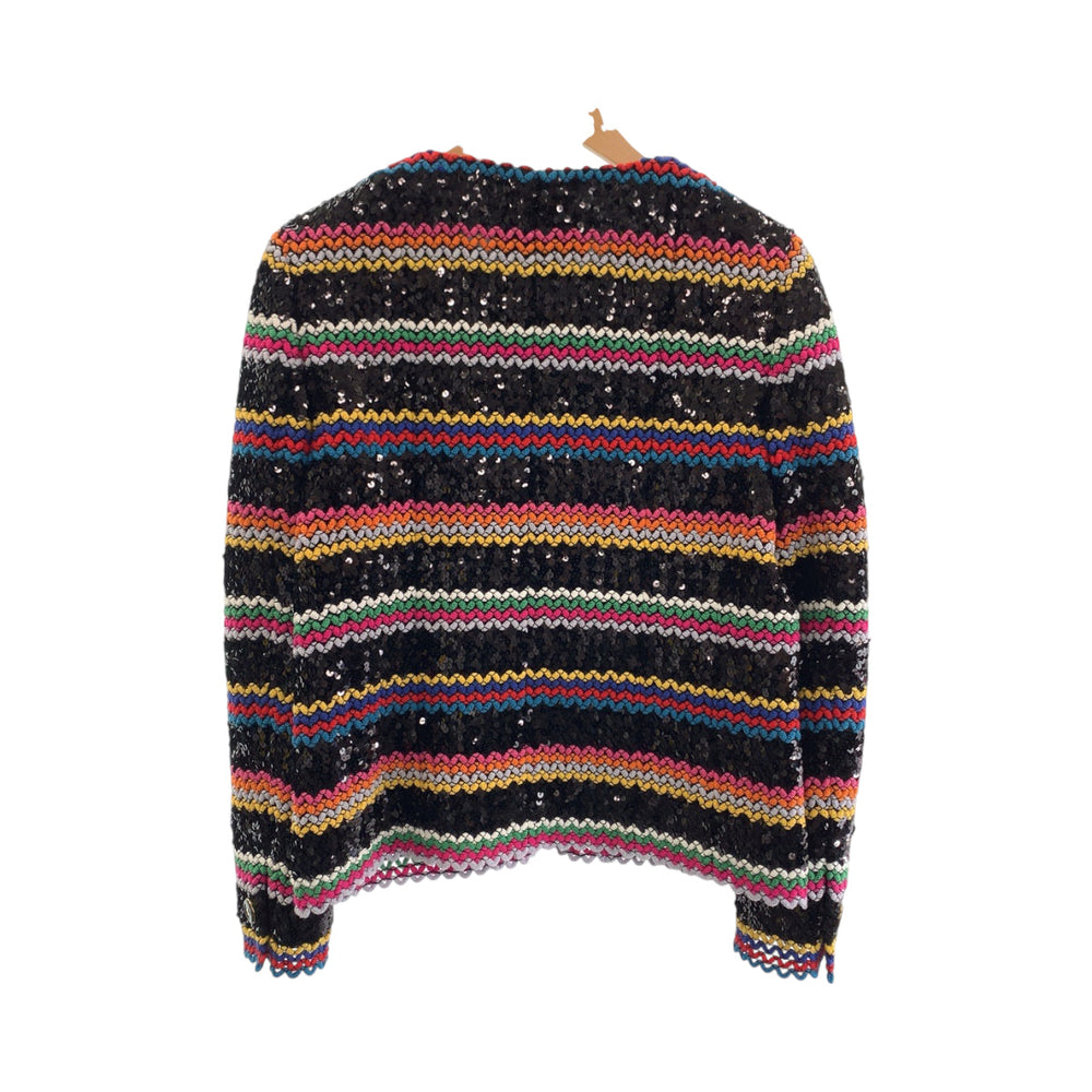 CHANEL No color jacket P72607V64263 cotton multicolor No-collar jacket cardigan Collection line Sequin Women 36 Used Authentic