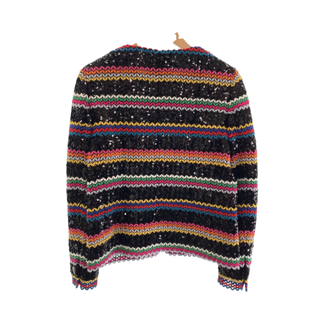 CHANEL No color jacket P72607V64263 cotton multicolor No-collar jacket cardigan Collection line Sequin Women 36 Used Authentic