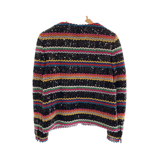 CHANEL No color jacket P72607V64263 cotton multicolor No-collar jacket cardigan Collection line Sequin Women 36 Used Authentic