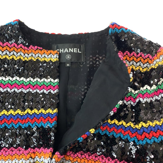 CHANEL No color jacket P72607V64263 cotton multicolor No-collar jacket cardigan Collection line Sequin Women 36 Used Authentic