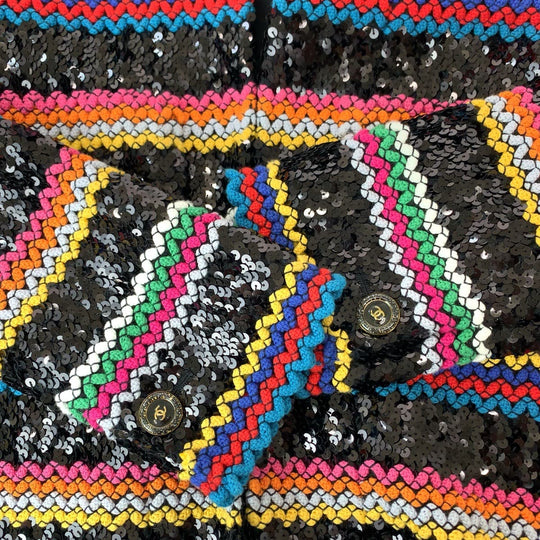 CHANEL No color jacket P72607V64263 cotton multicolor No-collar jacket cardigan Collection line Sequin Women 36 Used Authentic
