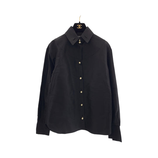 CHANEL Long sleeve shirt P64478V24243 silk Black Gold Metal Long sleeve shirts Dress shirts Silk shirts Fake pearl Women 36 Used Authentic