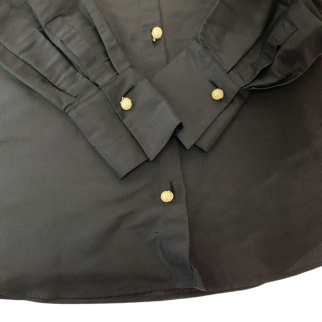 CHANEL Long sleeve shirt P64478V24243 silk Black Gold Metal Long sleeve shirts Dress shirts Silk shirts Fake pearl Women 36 Used Authentic
