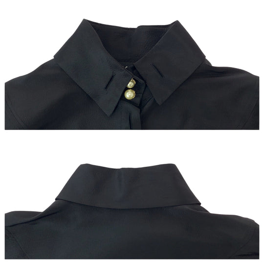 CHANEL Long sleeve shirt P64478V24243 silk Black Gold Metal Long sleeve shirts Dress shirts Silk shirts Fake pearl Women 36 Used Authentic