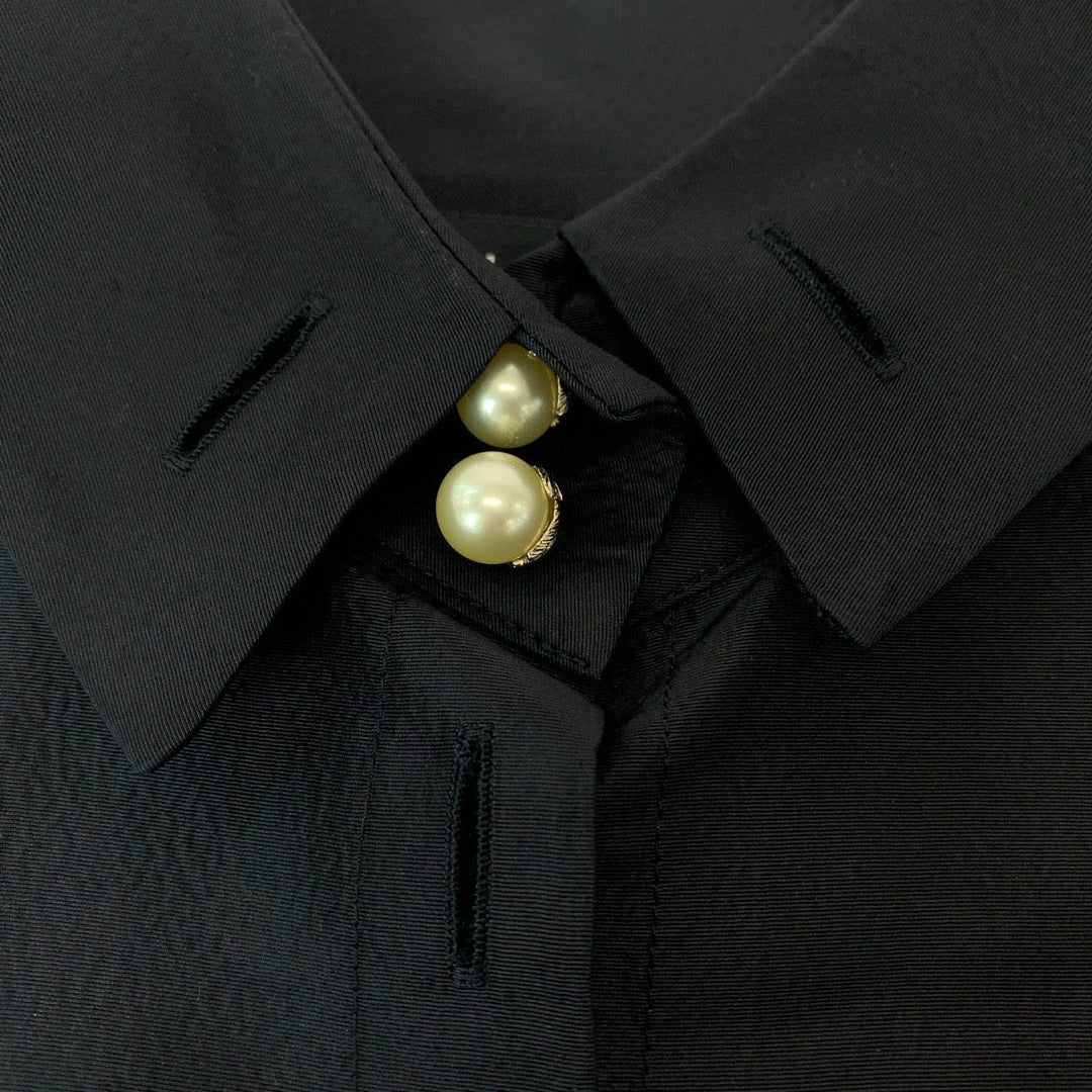 CHANEL Long sleeve shirt P64478V24243 silk Black Gold Metal Long sleeve shirts Dress shirts Silk shirts Fake pearl Women 36 Used Authentic