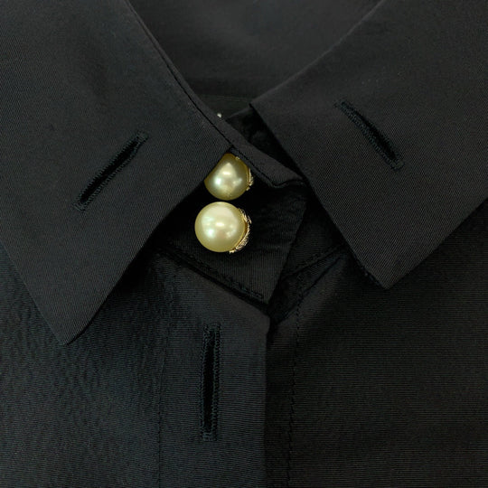 CHANEL Long sleeve shirt P64478V24243 silk Black Gold Metal Long sleeve shirts Dress shirts Silk shirts Fake pearl Women 36 Used Authentic