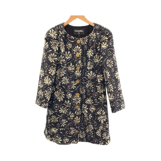 CHANEL No color jacket P57902V43779 wool Navy multi-color No-collar jacket Half coat Overall handle Owl COCO Mark Women 34 Used Authentic