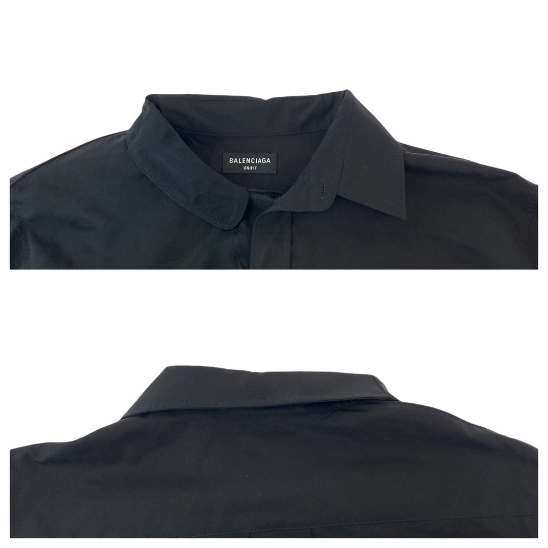 BALENCIAGA Long sleeve shirt 658854 TKO13 cotton black Stomach material docking mens XXS Used Authentic
