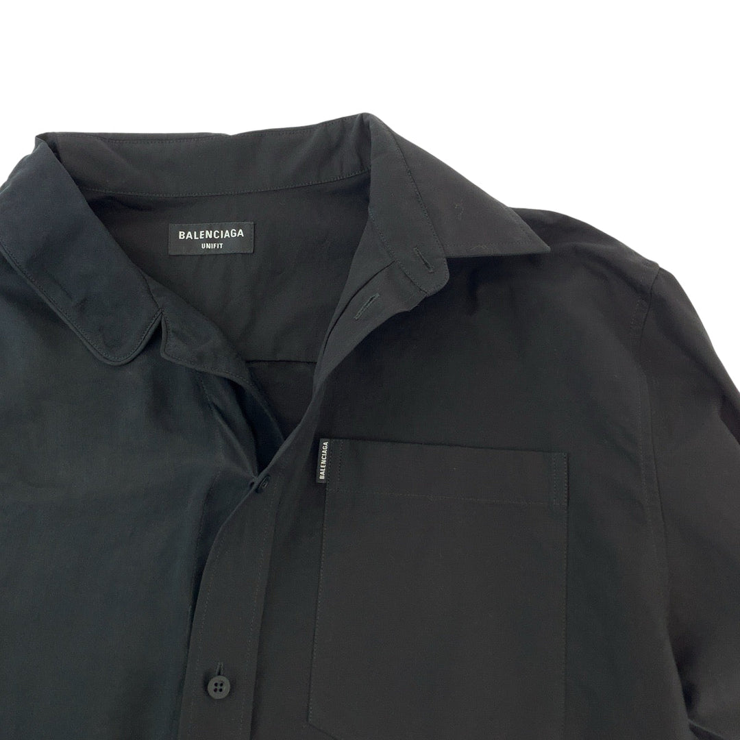 BALENCIAGA Long sleeve shirt 658854 TKO13 cotton black Stomach material docking mens XXS Used Authentic