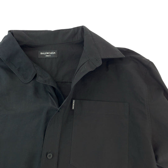 BALENCIAGA Long sleeve shirt 658854 TKO13 cotton black Stomach material docking mens XXS Used Authentic