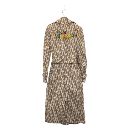 Dior trench coat cotton Beige SilverMetal Trotter Floral Embroidery Women 36 Used Authentic