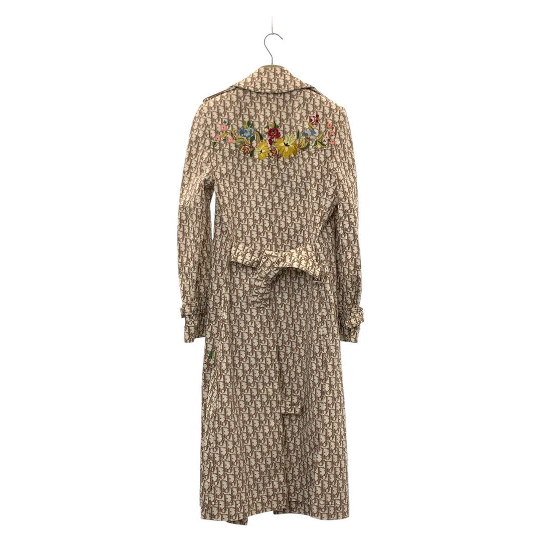 Dior trench coat cotton Beige SilverMetal Trotter Floral Embroidery Women 36 Used Authentic