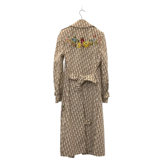 Dior trench coat cotton Beige SilverMetal Trotter Floral Embroidery Women 36 Used Authentic