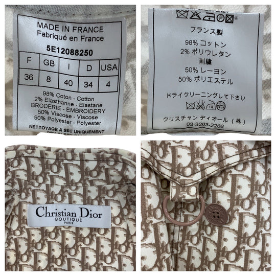 Dior trench coat cotton Beige SilverMetal Trotter Floral Embroidery Women 36 Used Authentic