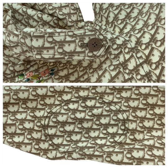 Dior trench coat cotton Beige SilverMetal Trotter Floral Embroidery Women 36 Used Authentic