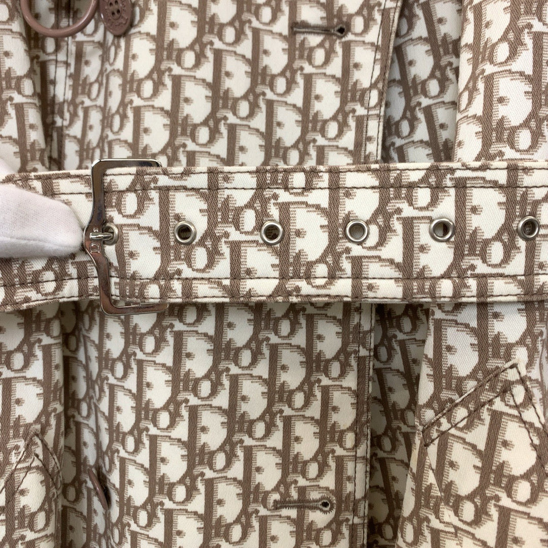 Dior trench coat cotton Beige SilverMetal Trotter Floral Embroidery Women 36 Used Authentic