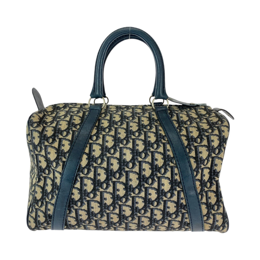 Dior Boston Duffel bag canvas Navy Beige SilverMetal Boston Duffel bag Handbag Trotter Women Used Authentic