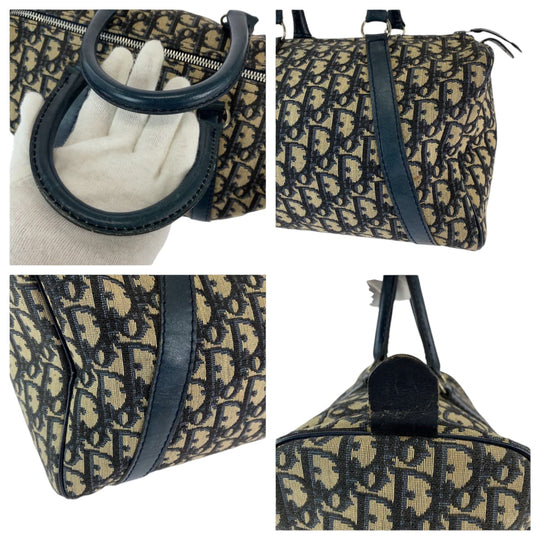 Dior Boston Duffel bag canvas Navy Beige SilverMetal Boston Duffel bag Handbag Trotter Women Used Authentic