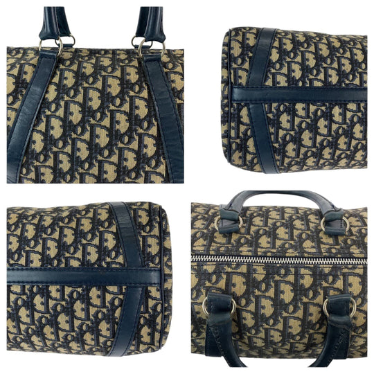 Dior Boston Duffel bag canvas Navy Beige SilverMetal Boston Duffel bag Handbag Trotter Women Used Authentic