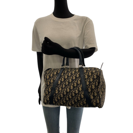 Dior Boston Duffel bag canvas Navy Beige SilverMetal Boston Duffel bag Handbag Trotter Women Used Authentic