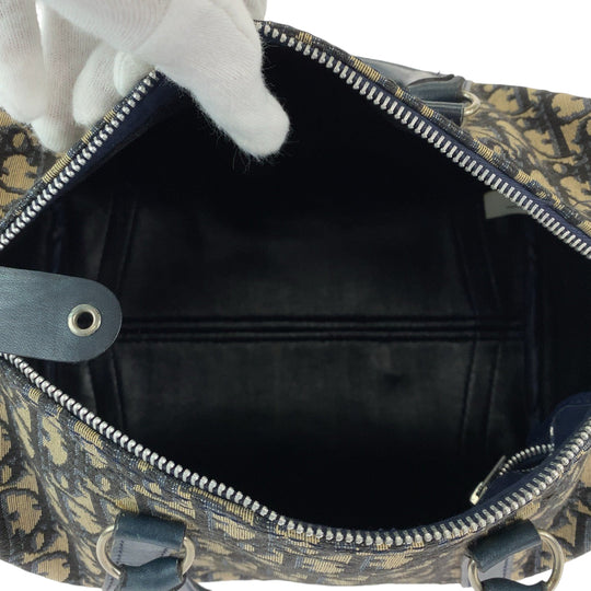 Dior Boston Duffel bag canvas Navy Beige SilverMetal Boston Duffel bag Handbag Trotter Women Used Authentic