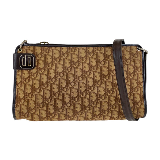 Christian Dior Shoulder Bag Canvas, Leather Brown Beige Gold Metal Shoulder Bag Trotter Women Used Authentic