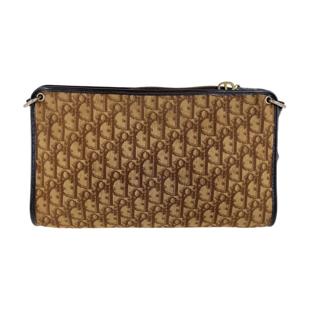 Christian Dior Shoulder Bag Canvas, Leather Brown Beige Gold Metal Shoulder Bag Trotter Women Used Authentic