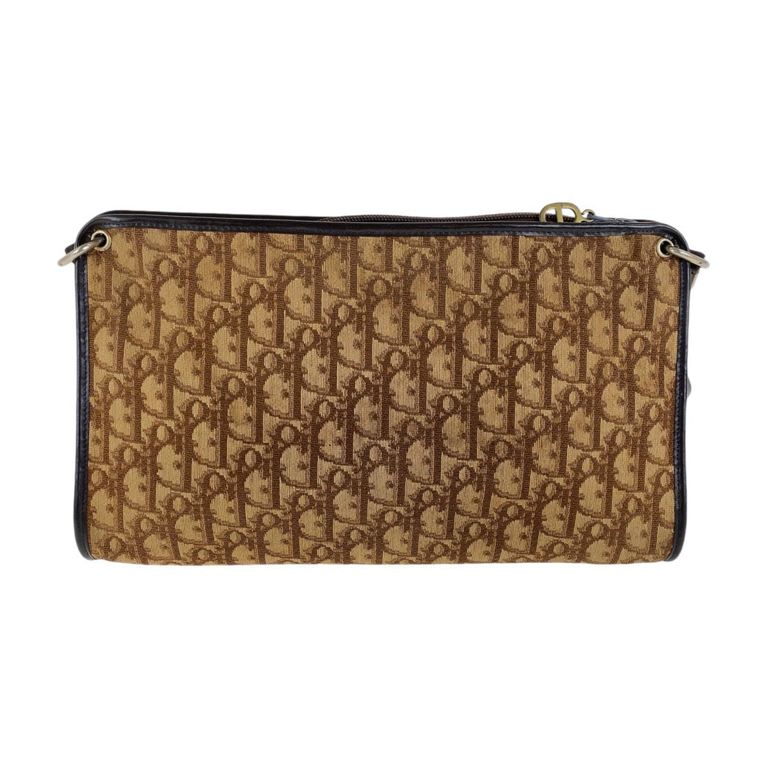 Christian Dior Shoulder Bag Canvas, Leather Brown Beige Gold Metal Shoulder Bag Trotter Women Used Authentic