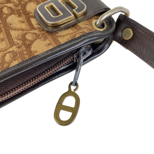 Christian Dior Shoulder Bag Canvas, Leather Brown Beige Gold Metal Shoulder Bag Trotter Women Used Authentic