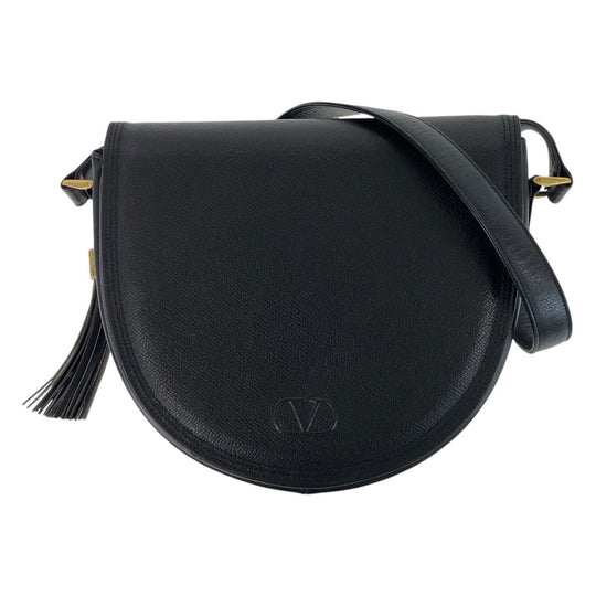 Valentino Garavani Shoulder Bag leather Black GoldMetal Crossbody Shoulder Bag Pochette Women Used Authentic