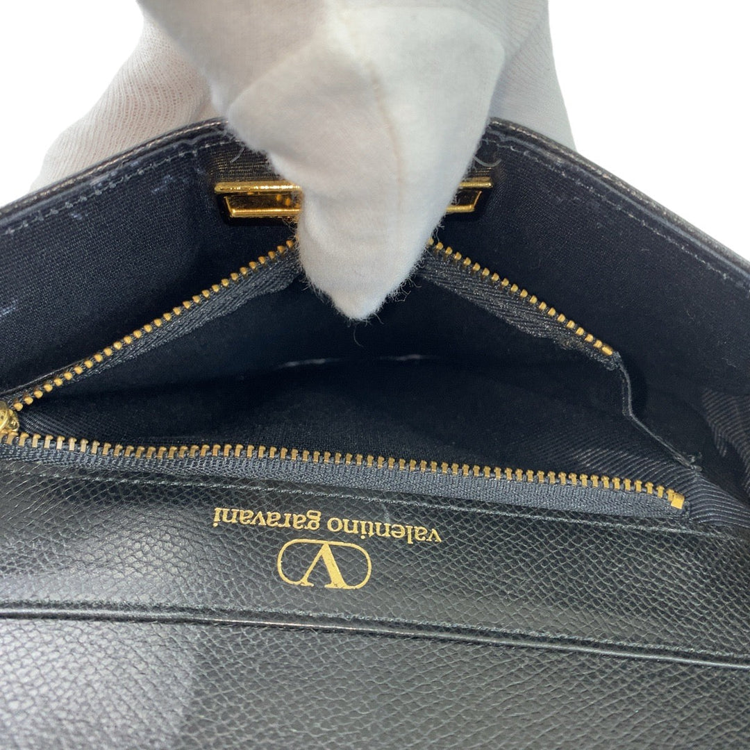 Valentino Garavani Shoulder Bag leather Black GoldMetal Crossbody Shoulder Bag Pochette Women Used Authentic