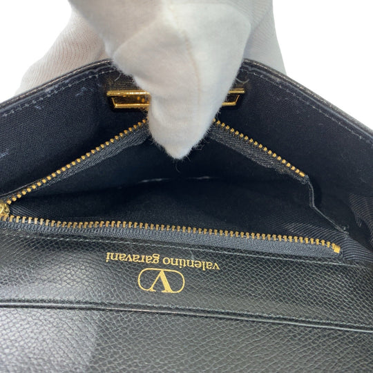 Valentino Garavani Shoulder Bag leather Black GoldMetal Crossbody Shoulder Bag Pochette Women Used Authentic