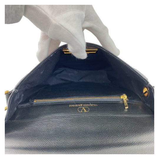 Valentino Garavani Shoulder Bag leather Black GoldMetal Crossbody Shoulder Bag Pochette Women Used Authentic