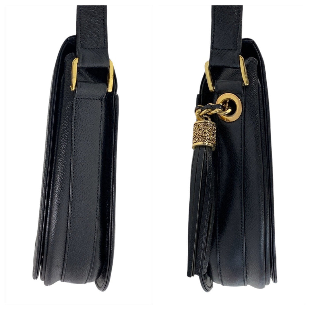 Valentino Garavani Shoulder Bag leather Black GoldMetal Crossbody Shoulder Bag Pochette Women Used Authentic