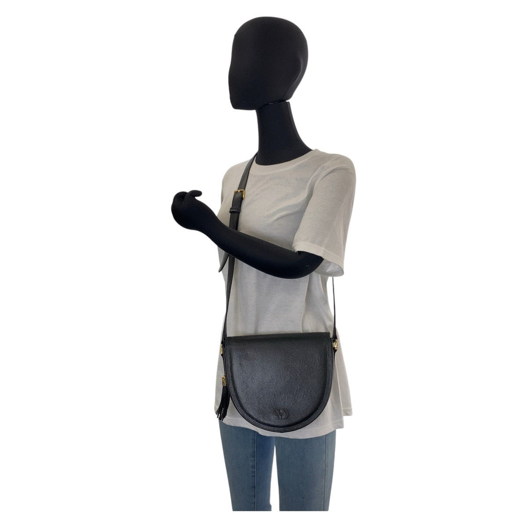 Valentino Garavani Shoulder Bag leather Black GoldMetal Crossbody Shoulder Bag Pochette Women Used Authentic